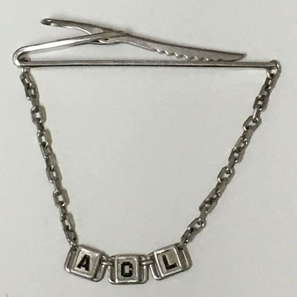 Vintage Hickok Silver Tone Chain Tie Bar Crocodile Clip Initials ACL Repurposed - Picture 5 of 11